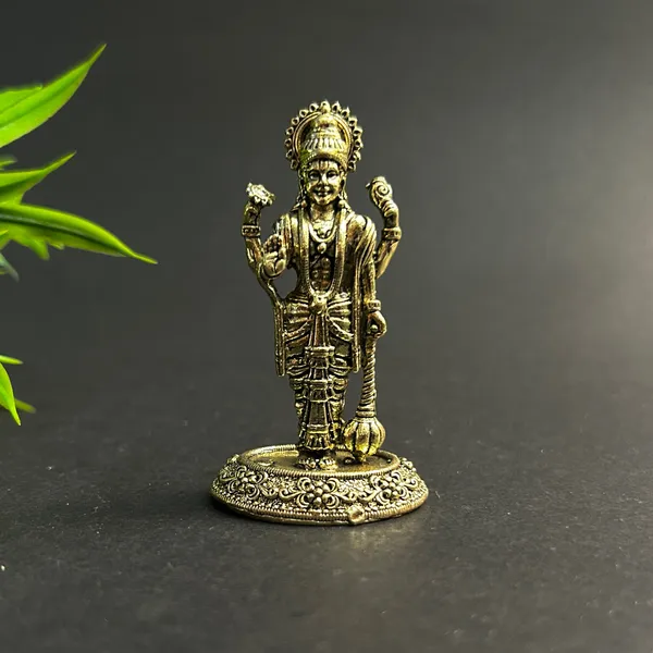 Golden_Finish_Pure_Brass_Vishnu_Idol_Statue_(2.5_Inch)
