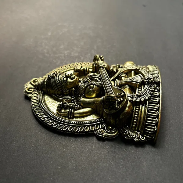 Golden_Finish_Pure_Brass_Saraswati_Statue_Wall_Hanging_(4_Inch)