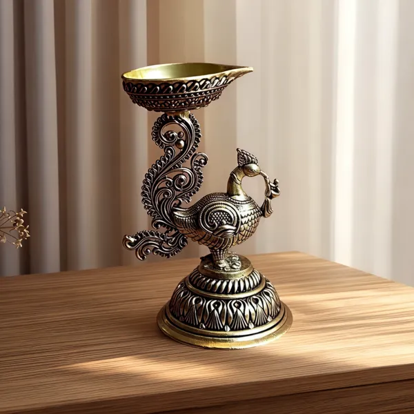 Golden_Finish_Pure_Brass_Peacock_Pooja_Diya_(3.5_Inch)