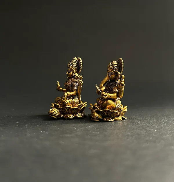 Golden_Finish_Pure_Brass_Laxmi_Ganesh_God_Statue_(1.5_Inch)