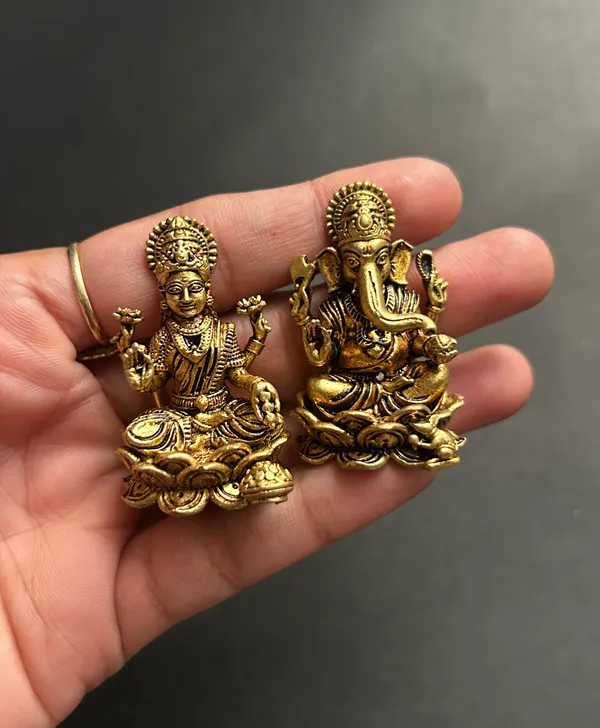 Golden_Finish_Pure_Brass_Laxmi_Ganesh_God_Statue_(1.5_Inch)