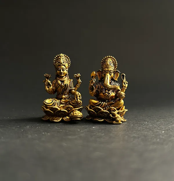 Golden_Finish_Pure_Brass_Laxmi_Ganesh_God_Statue_(1.5_Inch)