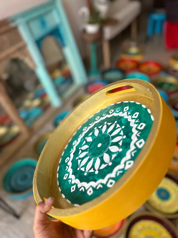 Golden_&_Green_Handcrafted_Mandala_Tray