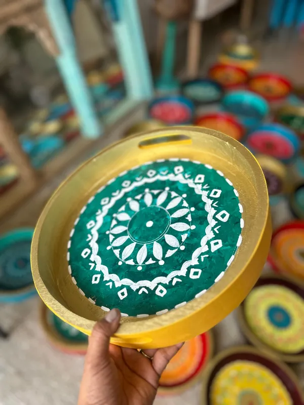 Golden_&_Green_Handcrafted_Mandala_Tray