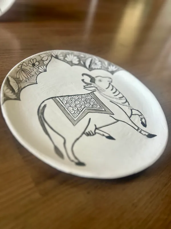 White_Divine_Nandi_Hand-Painted_Decorative_Plate