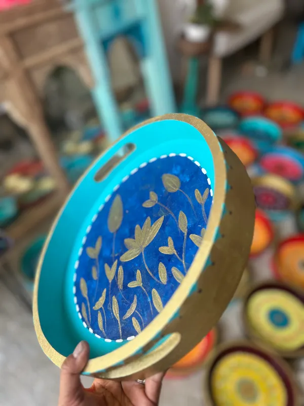Multicolour_Handcrafted_Floral_Wooden_Round_Tray