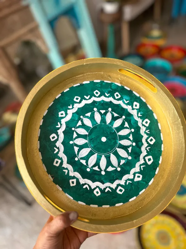 Multicolour_Handcrafted_Floral_Wooden_Round_Tray