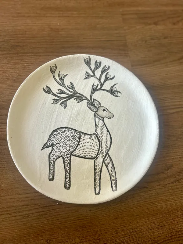 White_Mystic_Deer_Hand-Painted_Decorative_Plate