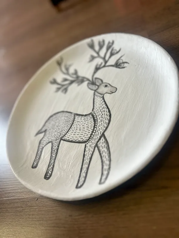 White_Mystic_Deer_Hand-Painted_Decorative_Plate