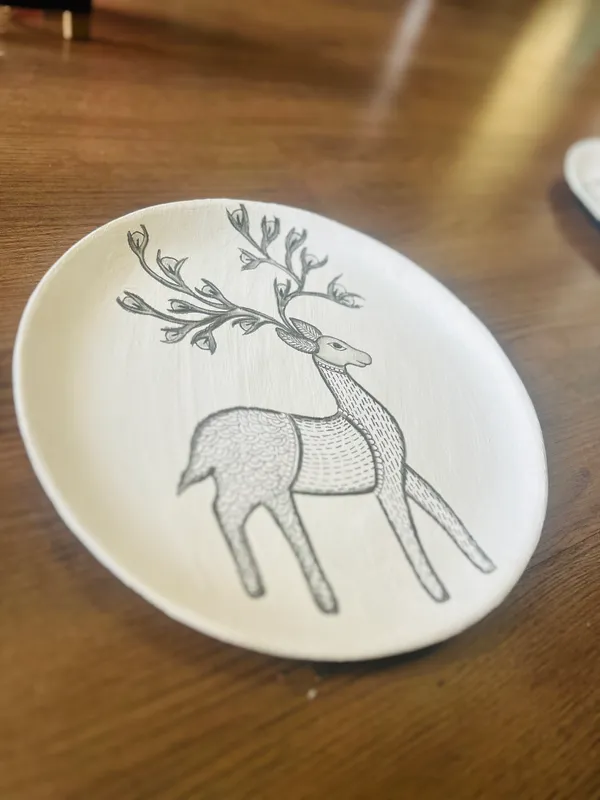 White_Mystic_Deer_Hand-Painted_Decorative_Plate