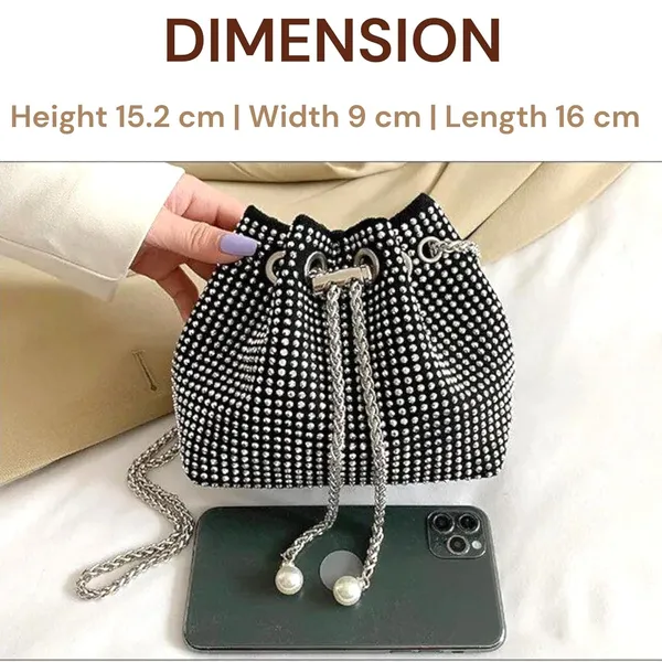 Grey_Rhinestone_Bucket_Mini_Handbag_For_Women