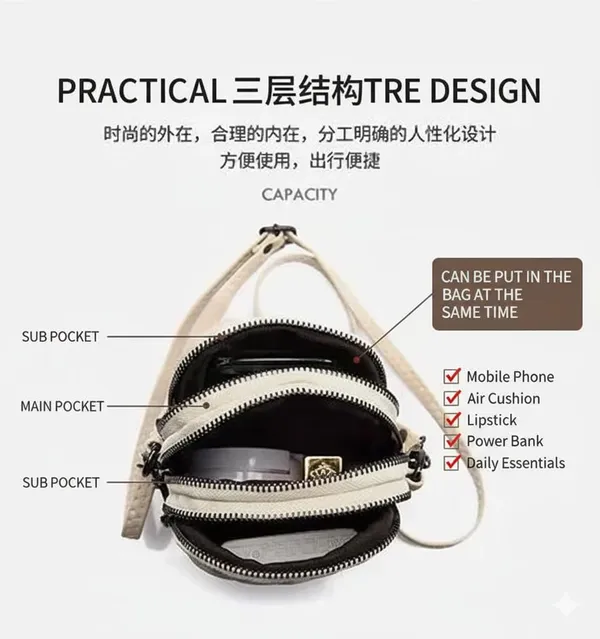 Cream_White_Pu_Leather_Sling_Bag_Crossbody_Mobile_Pouch_With_3_Compartments_&_Adjustable_Strap_Stylish_Small_Shoulder_Bag_For_Women