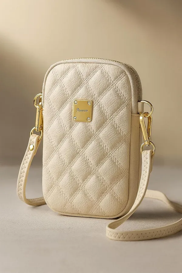 Cream_White_Pu_Leather_Sling_Bag_Crossbody_Mobile_Pouch_With_3_Compartments_&_Adjustable_Strap_Stylish_Small_Shoulder_Bag_For_Women
