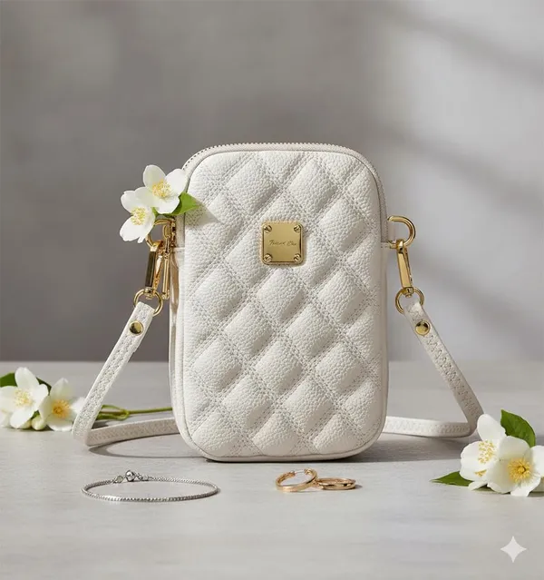 Cream_White_Pu_Leather_Sling_Bag_Crossbody_Mobile_Pouch_With_3_Compartments_&_Adjustable_Strap_Stylish_Small_Shoulder_Bag_For_Women