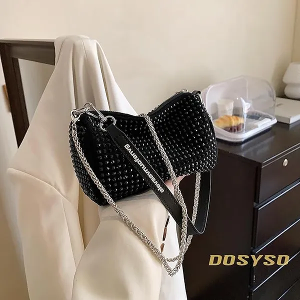 Black_Rhinestone_Crossbody_Chain_Sling_Bag_For_Women