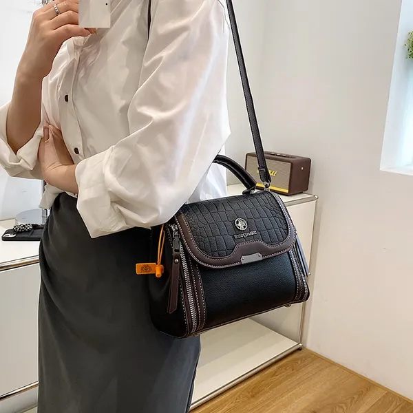 Women's_Pu_Leather_Handbag_|_Stylish_Crossbody_Shoulder_Bag_With_Zippered_Pockets,_Contrast_Stitching,_Adjustable_Strap_&_Top_Handle_|_Trendy_Everyday_Casual_Office_Sling_Bag