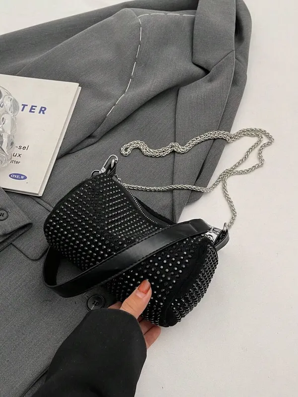 Black_Rhinestone_Crossbody_Chain_Sling_Bag_For_Women