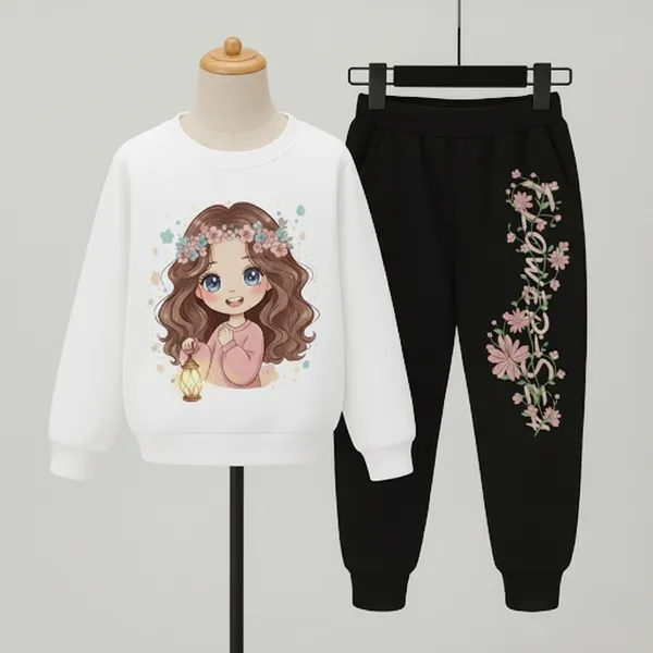 White_Fanas_Girls_T-Shirt_Legis_Trendy_Top_And_Bottom_Set_For_Girls