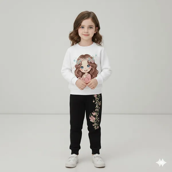 White_Fanas_Girls_T-Shirt_Legis_Trendy_Top_And_Bottom_Set_For_Girls