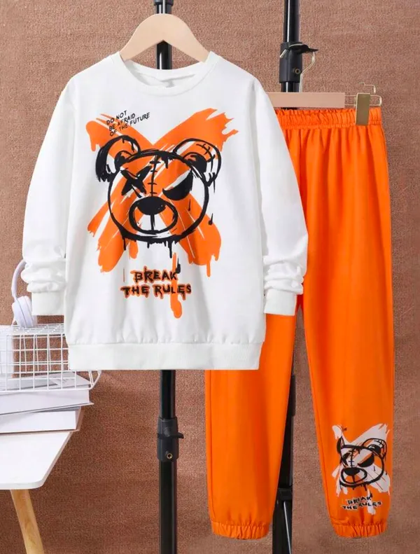 White_Break_The_Rules_T-Shirt_Trendy_Top_And_Bottom_Set_For_Boys