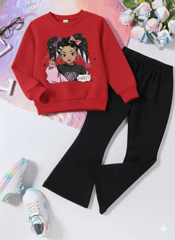 Sweet_Girl_T-shirt_AndPlazza_Set_Red_&_Black