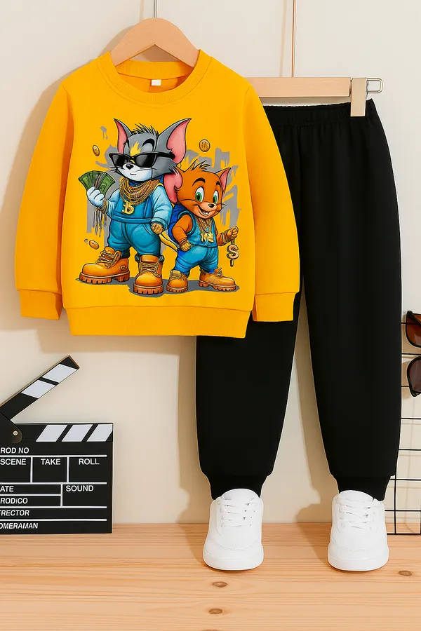 Yellow_Tom_Jerry_T-Shirt_Trendy_Top_And_Bottom_Set_For_Girls_&_Boys