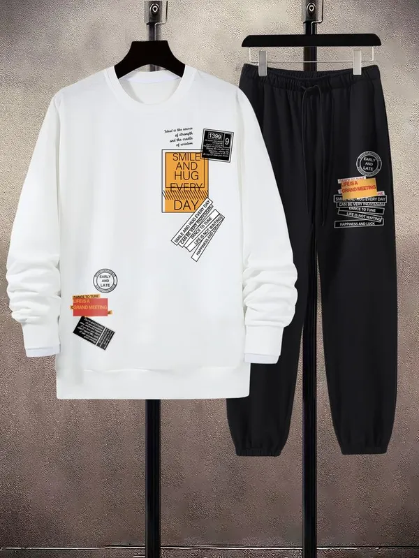 White_Smile_And_Hug_Every_Day_T-Shirt_Trendy_Top_And_Bottom_Set_For_Boys