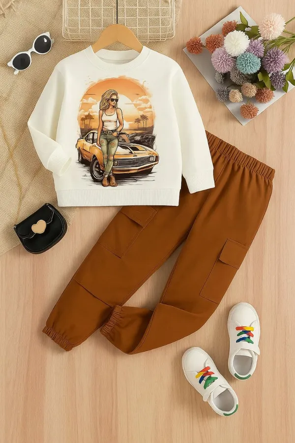 White__Car_T-Shirt_Joggers_Trendy_Top_And_Bottom_Set_For_Girls_&_Boys
