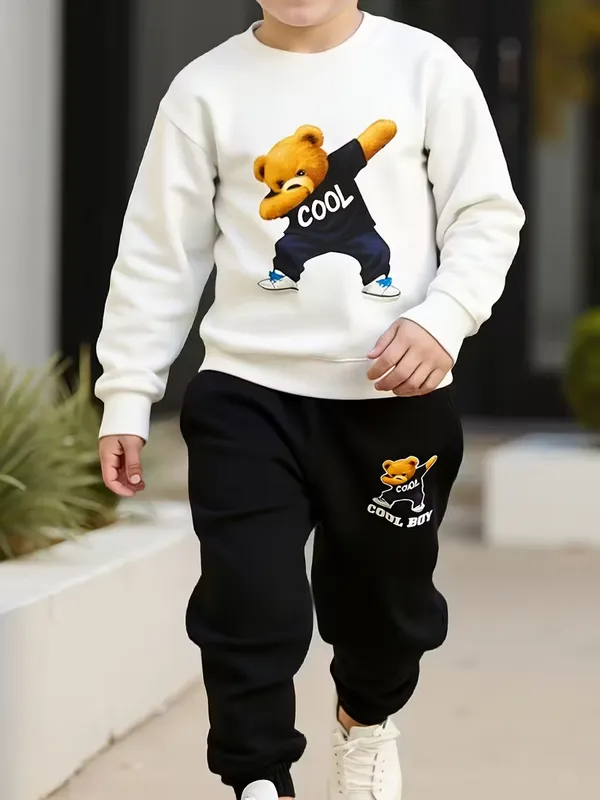 White_Cool_T-Shirt_Legis_Trendy_Top_And_Bottom_Set_For_Boys