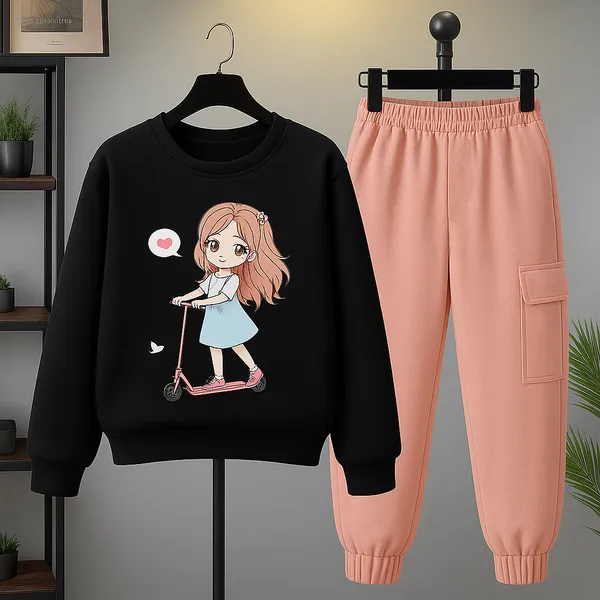 Black_Sketing_Girl_T-Shirt_Legis_Trendy_Top_And_Bottom_Set_For_Girls