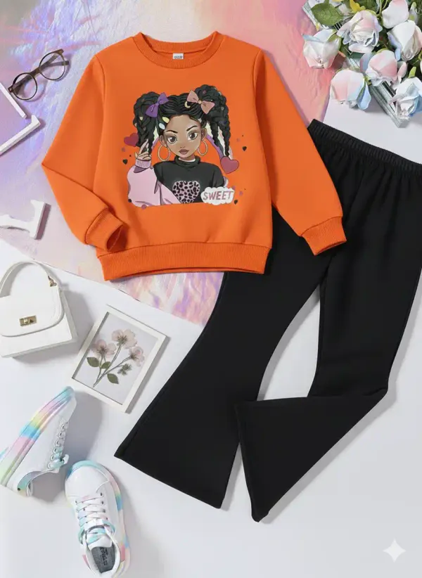 Sweet_Girl_T-shirt_AndPlazza_Set_Orange_&_Black