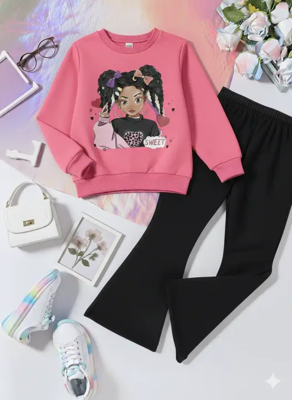 Sweet_Girl_T-shirt_AndPlazza_Set_Pink_&_Black