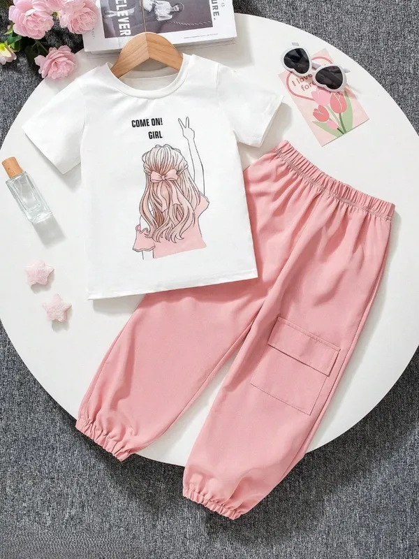 White_Come_On_Girls_T-Shirt_Joggers_Trendy_Top_And_Bottom_Set_For_Girls