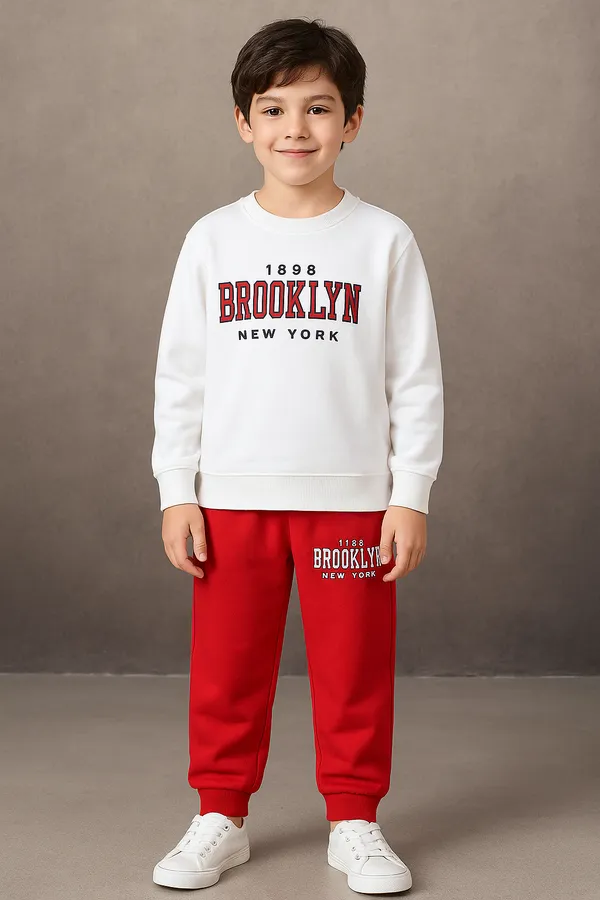 White_Brooklyn_T-Shirt_Ladies_Trendy_Top_And_Bottom_Set_For_Boys