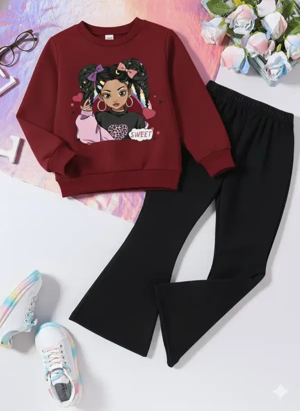 Sweet_Girl_T-shirt_AndPlazza_Set_Maroon&_Black