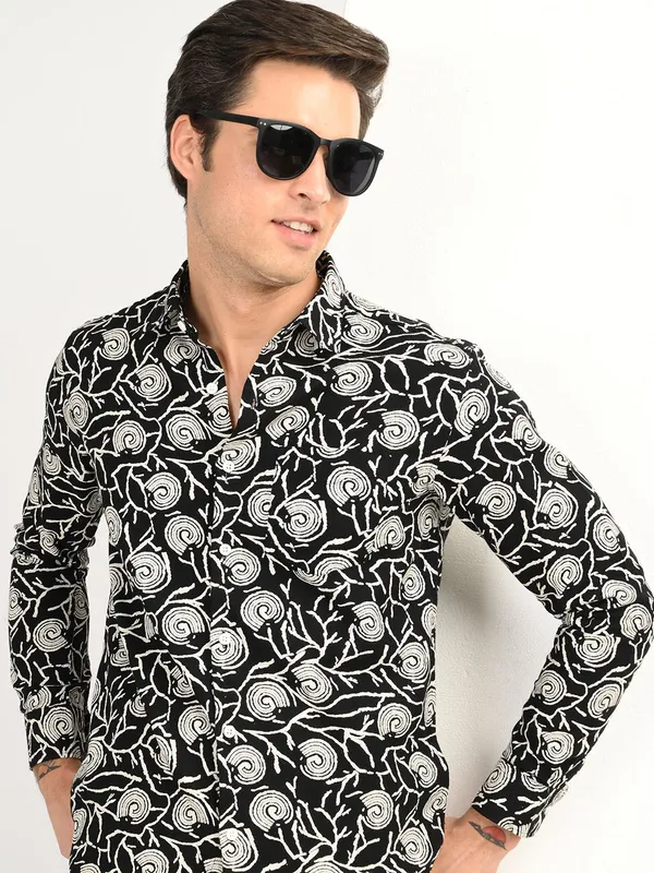 Black_Premium_Pure_Cotton_Printed_Shirt_For_Men