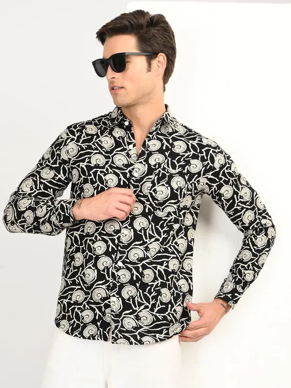 Black_Premium_Pure_Cotton_Printed_Shirt_For_Men
