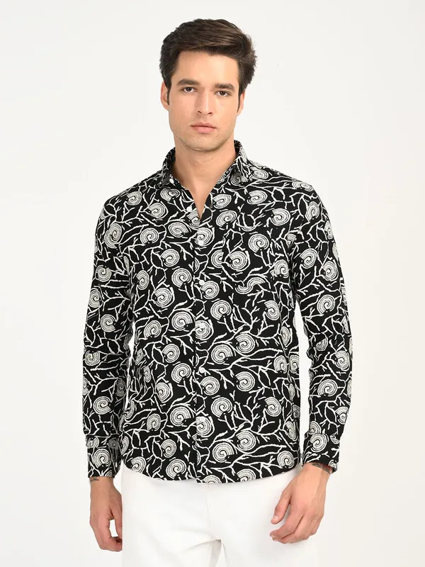 Black_Premium_Pure_Cotton_Printed_Shirt_For_Men