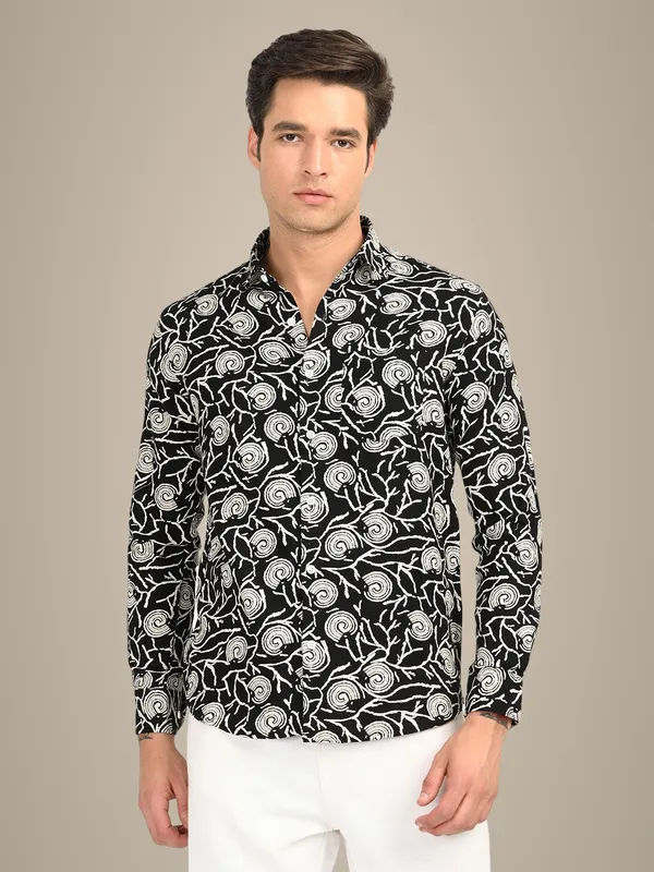 Black_Premium_Pure_Cotton_Printed_Shirt_For_Men