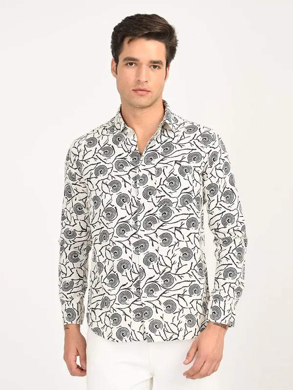 White_Premium_Pure_Cotton_Printed_Shirt_For_Men