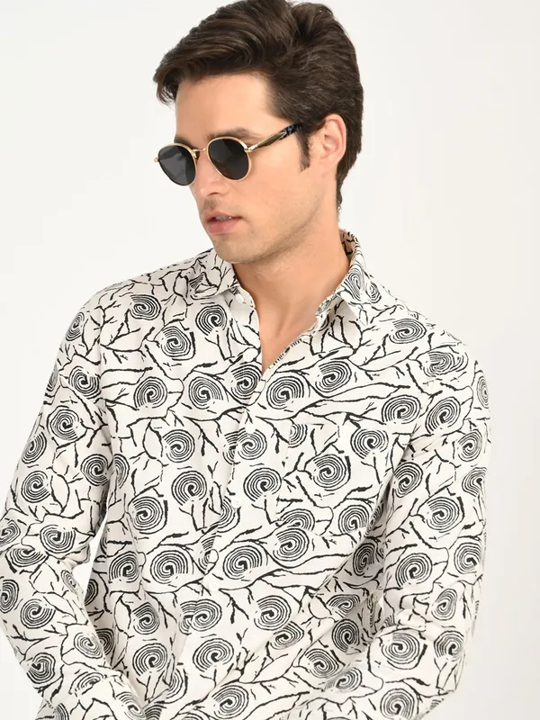 White_Premium_Pure_Cotton_Printed_Shirt_For_Men