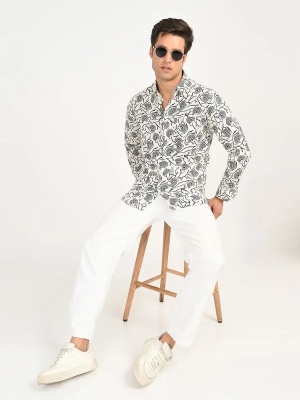 White_Premium_Pure_Cotton_Printed_Shirt_For_Men