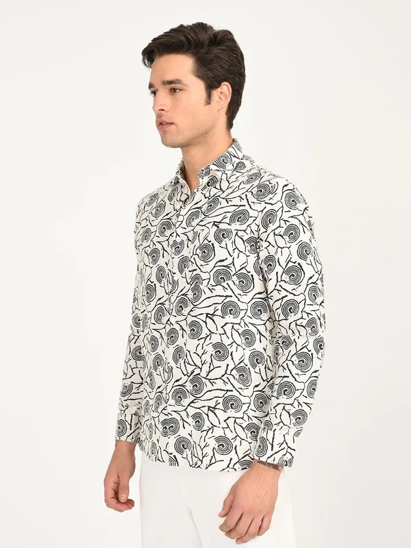 White_Premium_Pure_Cotton_Printed_Shirt_For_Men