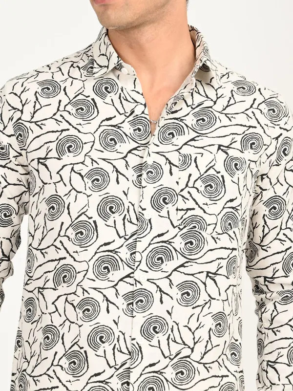 White_Premium_Pure_Cotton_Printed_Shirt_For_Men