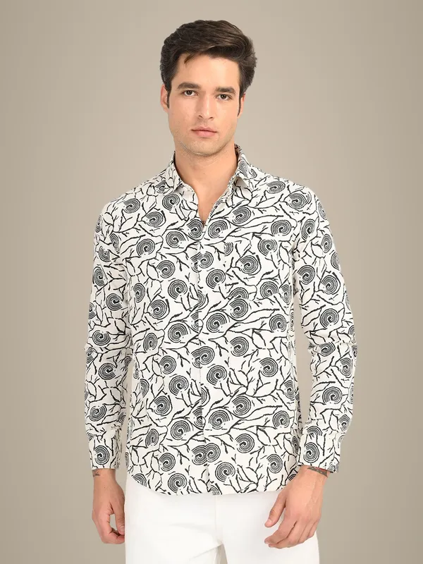 White_Premium_Pure_Cotton_Printed_Shirt_For_Men