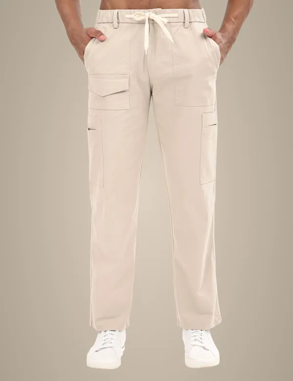 White_Premium_Cotton_Solid_Cargo_For_Men
