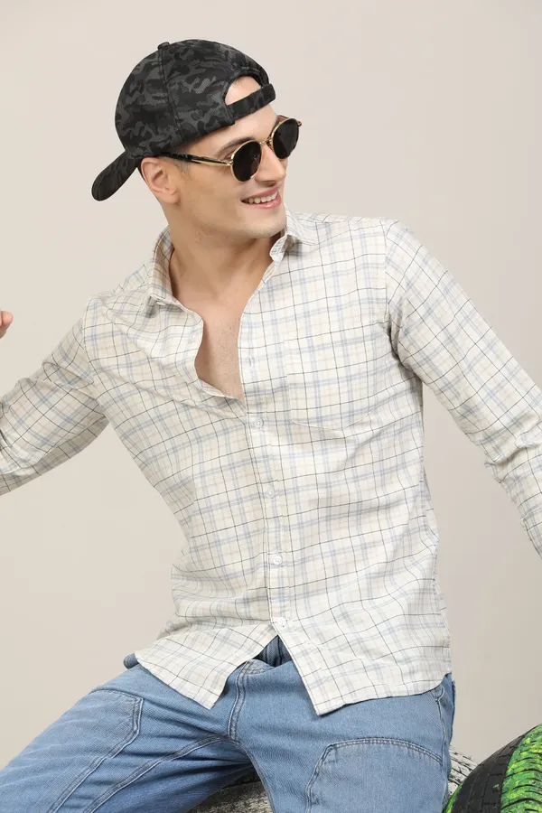 White_Premium_Cotton_Blend_Checkered_Shirt_For_Men
