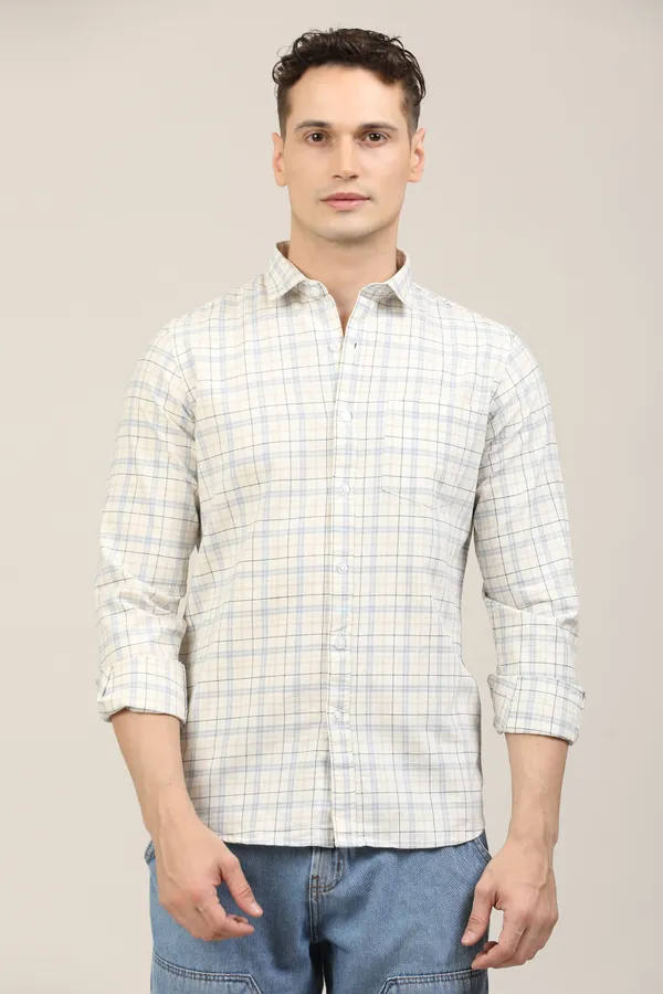White_Premium_Cotton_Blend_Checkered_Shirt_For_Men