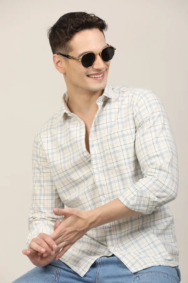 White_Premium_Cotton_Blend_Checkered_Shirt_For_Men