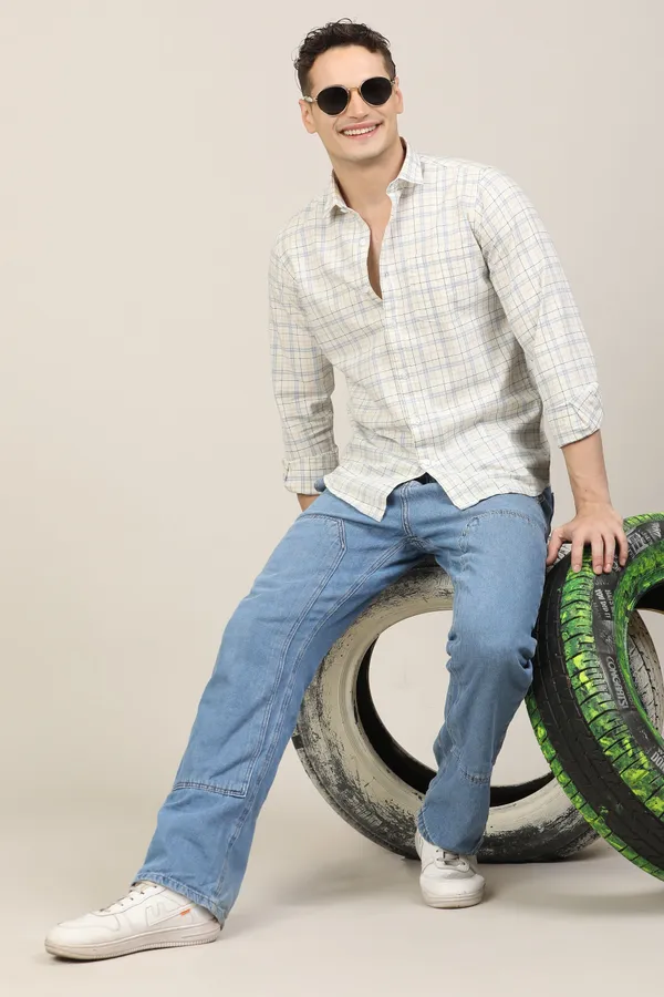 White_Premium_Cotton_Blend_Checkered_Shirt_For_Men